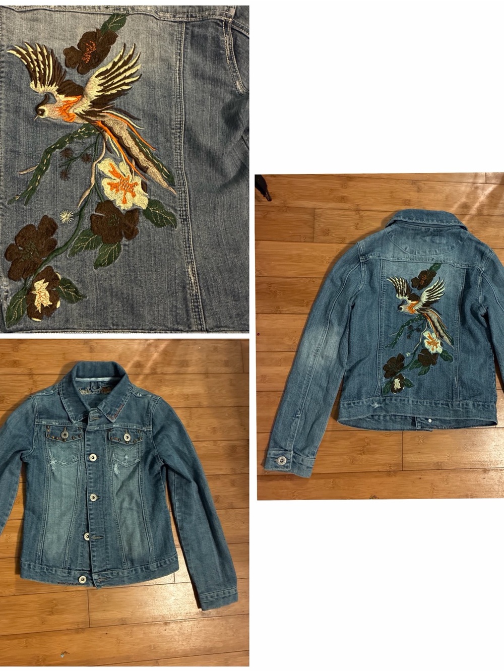 Vanilla star platinum bird embroidered denim jacket with studs